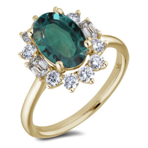GIA Certified Alexandrite and De Beers Forevermark Diamond Floral Halo Ring in 18K Yellow Gold