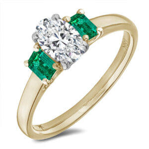 De Beers Forevermark Diamond and Brazilian Emerald Trilogy Engagement Ring in 18K Gold