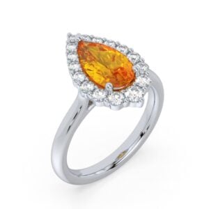 Pear Shaped Citrine and Canadian Diamond Halo Ring in White Gold