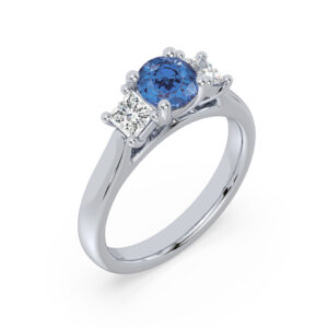 Sapphire and Canadian Diamond Trilogy Ring in White Gold