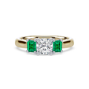 Emerald and De Beers Forevermark Diamond Trilogy Engagement Ring in 18K Yellow and White Gold