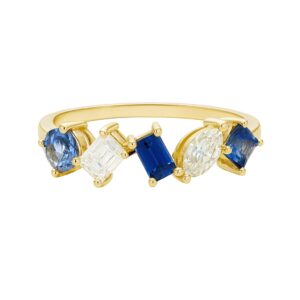Sapphire and Canadian Diamond Mosaic Style Ring in Yellow Gold