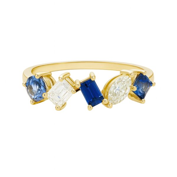 Sapphire and Canadian Diamond Mosaic Style Ring in Yellow Gold