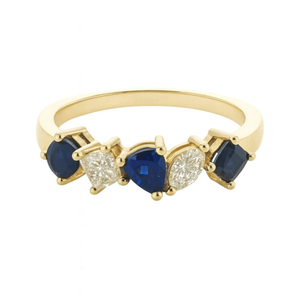 Mosaic Style Ring Featuring Sapphire and Canadian Diamond in Yellow Gold