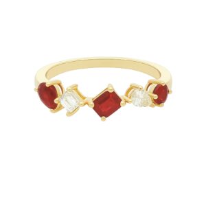 Ruby and Canadian Diamond Mosaic Style Ring in Yellow Gold