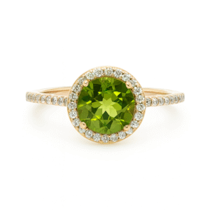 Peridot and Canadian Diamond Halo Ring in Yellow Gold