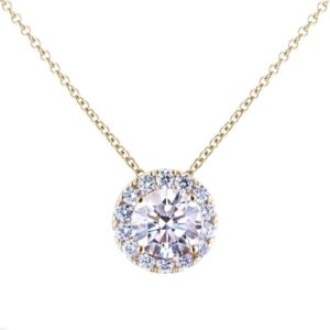 Round Brilliant Cut Canadian Diamond Halo Pendant in Yellow Gold
