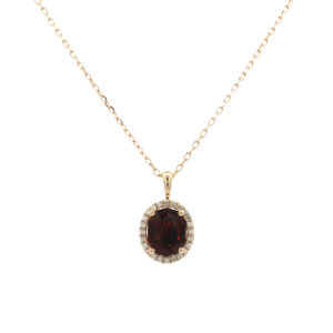 Non-Heated Almandite Garnet and Canadian Diamond Halo Pendant in Yellow Gold