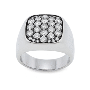 Men's Diamond Pave Signet Ring In 18K White Gold