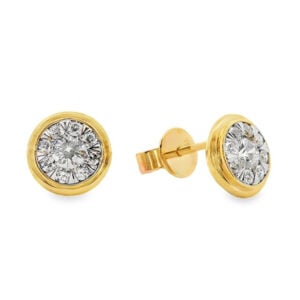Bezel Set De Beers Forevermark Diamond Halo Stud Earrings in 18K Gold