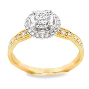 Vintage Inspired De Beers Forevermark Diamond Halo Ring in 18K Yellow and White Gold