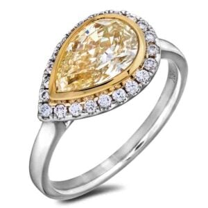Pear Brilliant Cut Fancy Yellow Diamond Halo Ring in 18K Gold