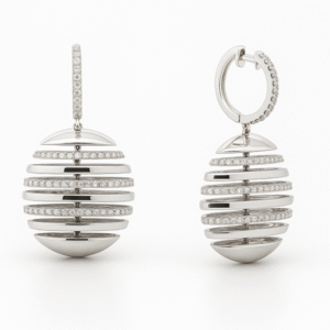 Spiral Diamond Dangle Earrings in 18K White Gold