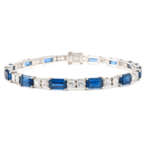 De Beers Forevermark Diamond and Ceylon Sapphire Tennis Bracelet in 18K White Gold