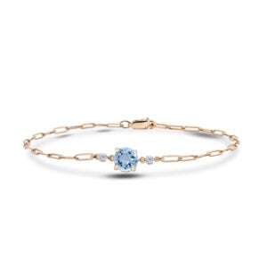 Aquamarine and Canadian Diamond Paperclip Chain Bracelet in Yellow Gold