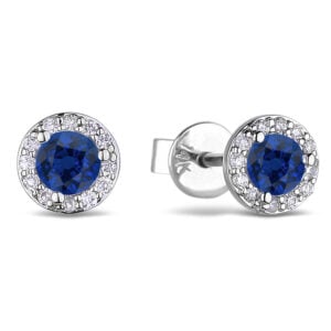 Sapphire and Diamond Halo Stud Earrings in White Gold