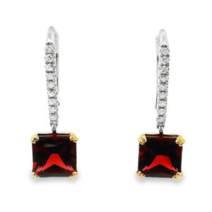 Canadian Diamond and Garnet Dangle Earrings in Yellow and White Gold