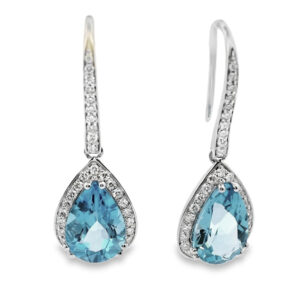 Blue Topaz and Canadian Diamond Dangle Earrings in White Gold