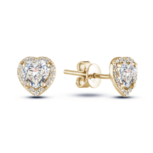 Black Label De Beers Forevermark Ideal Cut Diamond Heart Stud Earrings in 18K Yellow Gold
