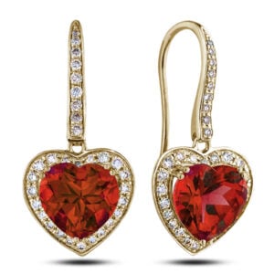 Heart Shaped Garnet and Canadian Diamond Drop Earring in Yellow Gold