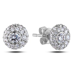 Bezel Setting De Beers Forevermark Diamond Halo Stud Earrings in 18K White Gold