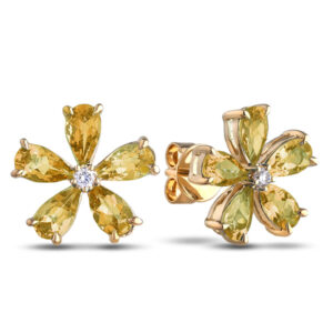 Canadian Diamond and Citrine Flower Earrings in Yellow Gold