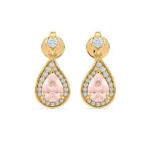 Morganite and Canadian Diamond Halo Drop Earrings in Yellow Gold
