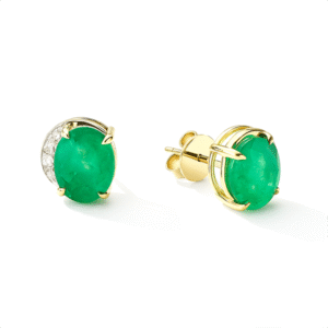 Emerald and Diamond Half Halo Stud Earrings in 14K Yellow Gold