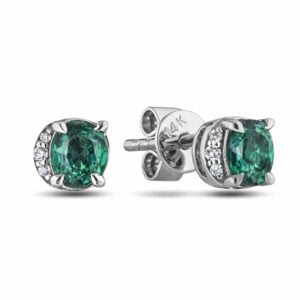 Alexandrite and Diamond Half Halo Stud Earrings in 18K White Gold