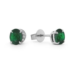 Alexandrite and Diamond Half Halo Stud Earrings in 18K White Gold