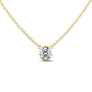 Solitaire Bezel Set Canadian Diamond Necklace in Yellow Gold | 0.16 Carat
