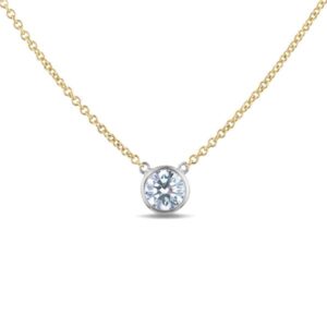 Solitaire Bezel Set Canadian Diamond Necklace in Yellow and White Gold | 0.16 Carat