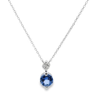 Sapphire and Canadian Diamond Pendant in 14K White Gold