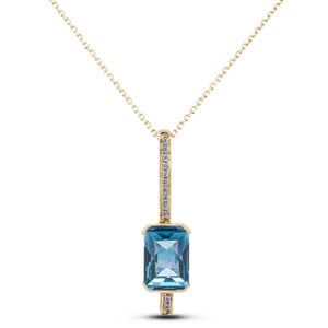 Aquamarine and Canadian Diamond Drop Necklace in Yellow Gold