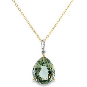 Bolivian Green Amethyst and Canadian Diamond Pendant in White and Yellow Gold