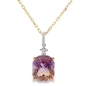 Bolivian Amethyst and Canadian Diamond Pendant in White and Yellow Gold