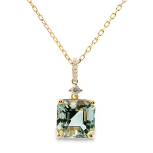 Green Amethyst and Canadian Diamond Pendant in Yellow Gold