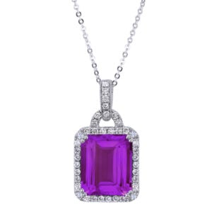 Amethyst and Diamond Pendant in 14K White Gold