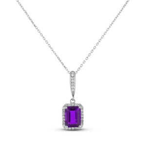 Amethyst and Canadian Diamond Halo Pendant in White Gold
