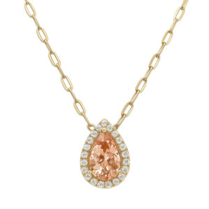 Non-Heated Morganite and Canadian Diamond Halo Pendant in Yellow Gold