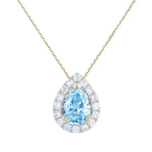 Non Heated Brazilian Aquamarine and Canadian Diamond Halo Pendant in 14K Gold