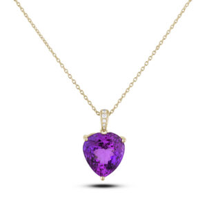 Heart Shaped Checkerboard Amethyst & Canadian Diamond Pendant in Yellow Gold