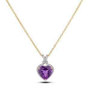 Amethyst Heart Pendant with Canadian Diamond Halo In Yellow Gold