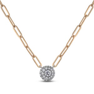 De Beers Forevermark Diamond Paperclip Chain Halo Necklace in 18K White and Yellow Gold