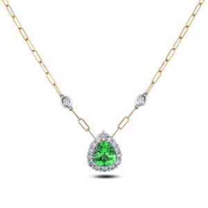 Green Tourmaline and De Beers Forevermark Diamond Halo Pendant with Bezel Set Paperclip Chain in 18K Gold