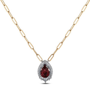 Non-Heated Garnet & Canadian Diamond Paperclip Necklace in Yellow and White Gold