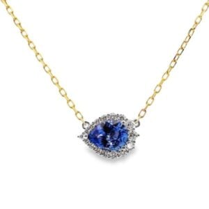Blue Sapphire and Canadian Diamond Necklace In 14K White and Yellow Gold