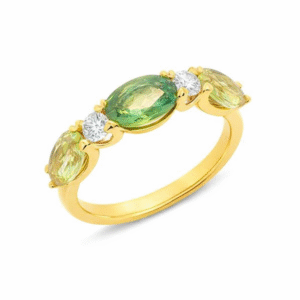 Green Sapphire and Canadian Diamonds Ring in Yellow Gold