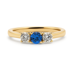 Sapphire and Canadian Diamond Three Stone Ring in Yellow Gold