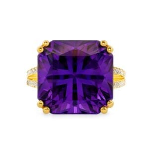 Canadian Diamond and Bolivian Amethyst Cocktail Ring in Yellow Gold